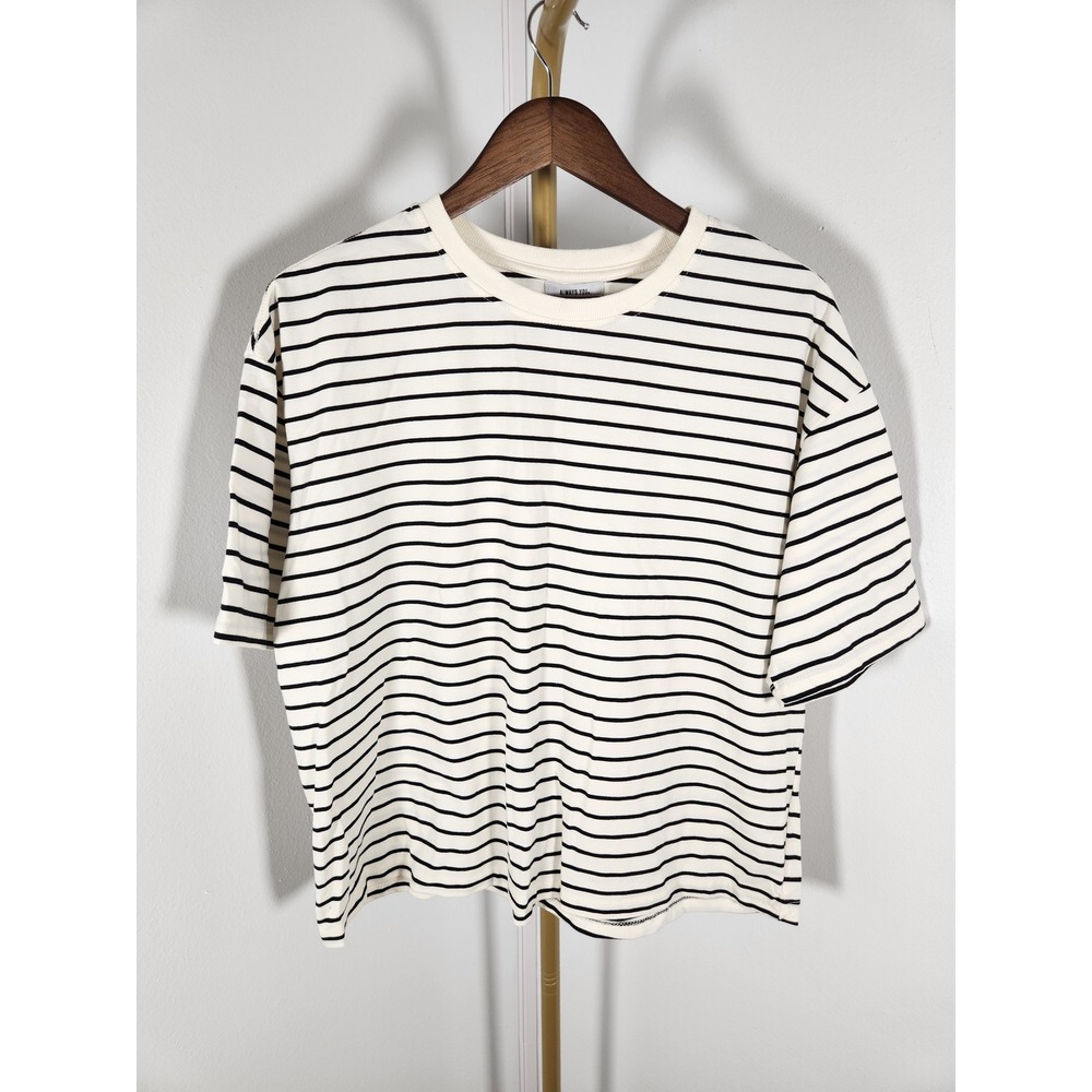 Always You Cream Black Striped‎ Thick Short Sleeve Cropped T-Shirt Size XL
